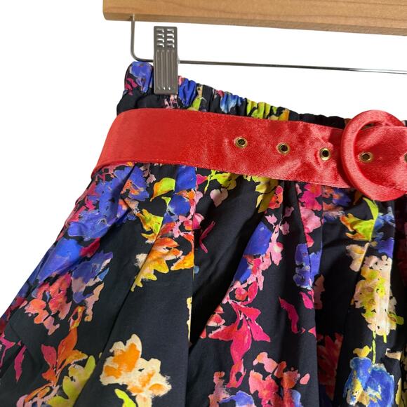 Caroline Constas Reign Black Multi Floral Tiered Ruffle Belted Mini Skirt M - Picture 3 of 8